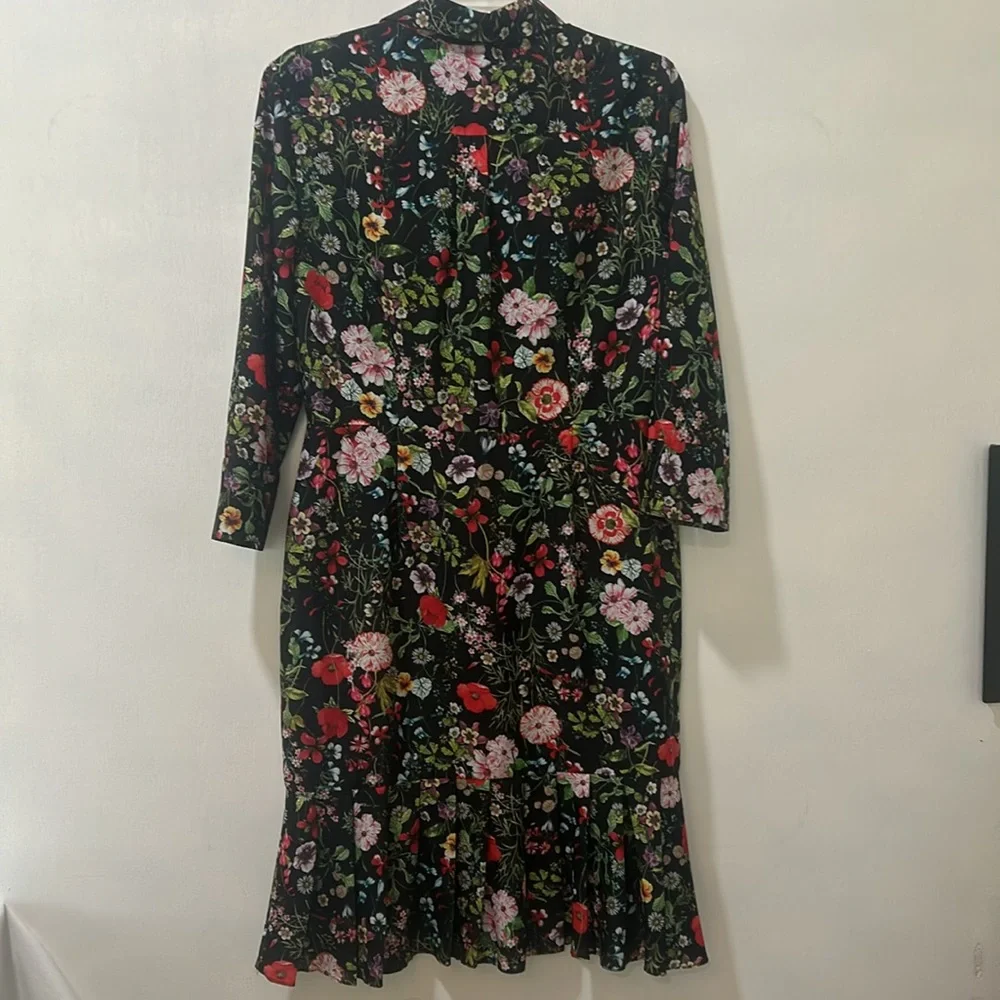 ADRIANNA PALLEL  DRESS WOMEN SIZE 9 BLACK FLORAL PEPLUM HEM - Picture 2 of 14
